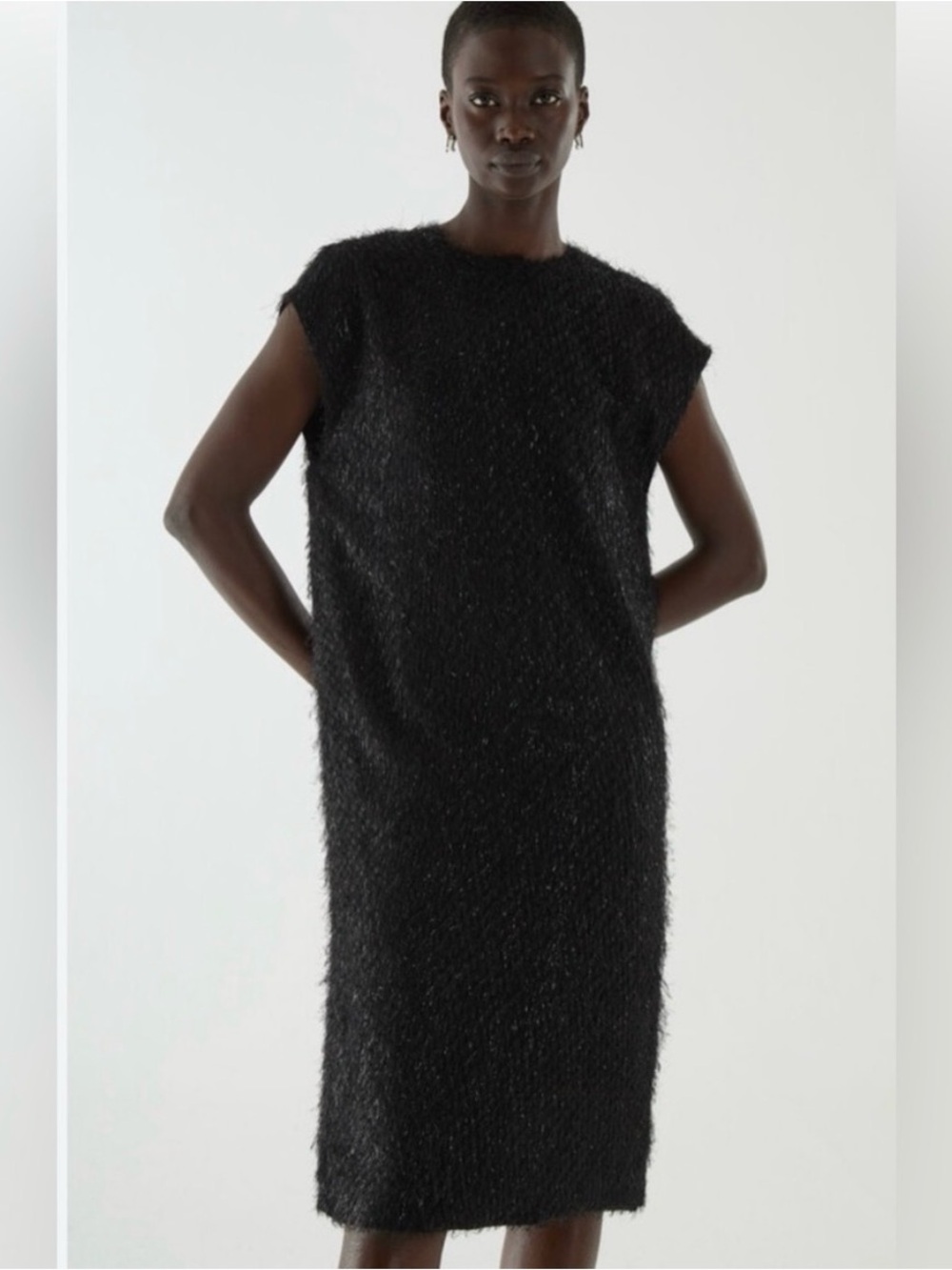 COS sleeveless black metallic feathered shift (eyelash style)